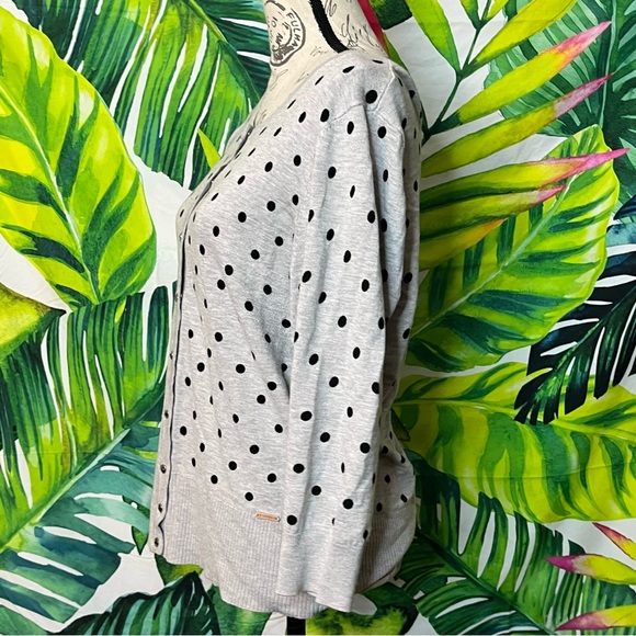 T Tahari XL Grey Polka Dot Stud Snap Office Lightweight Fitted Preppy Cardigan - Picture 5 of 12